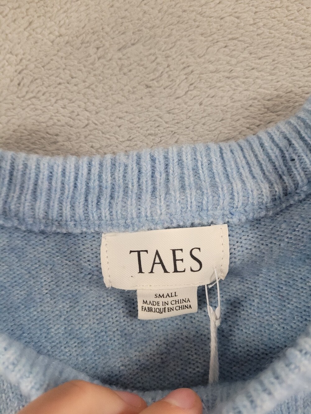 TAES Blue Knit Bow Front Peplum Top Puff Sleeve Sweater - Picture 8 of 11